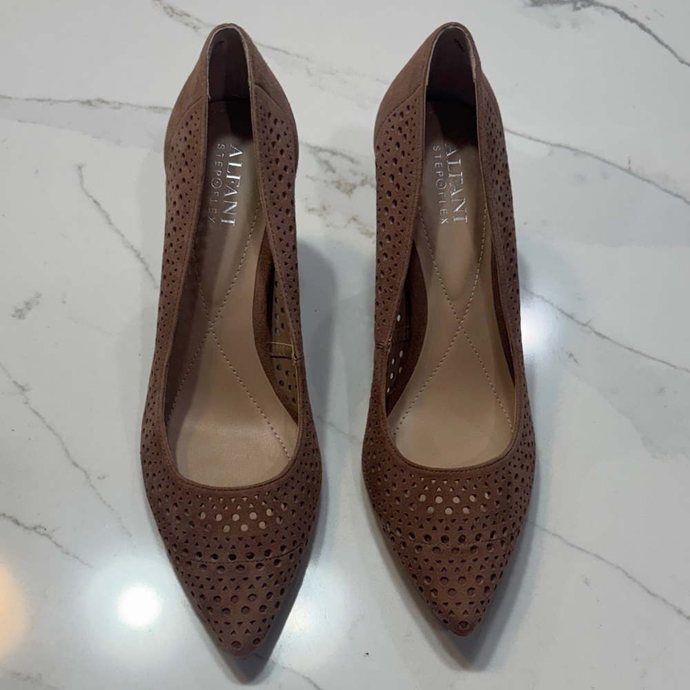 Alfani Brown Perforated Pointed-Toe Heels